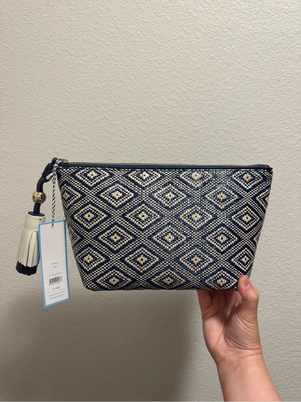 Navy and Cream Geometric Pouch - Women's Bag